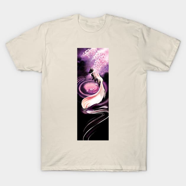 Rose Moon Sakura Blossom Fox T-Shirt by floralfrolic